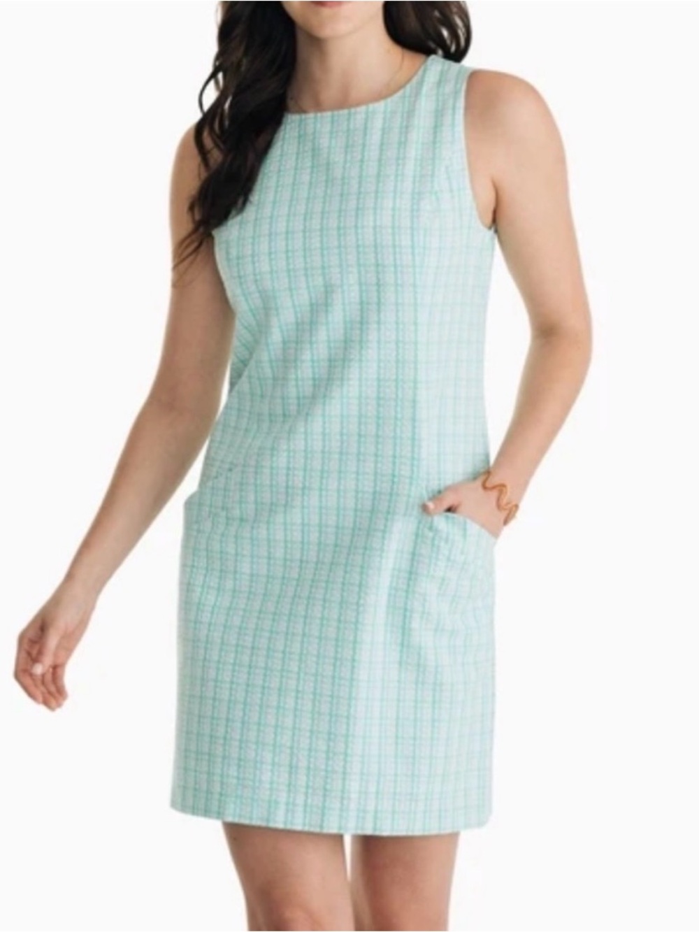 Southern Tide Bermuda Teal Paislee Gingham Seersucker Dress size 8